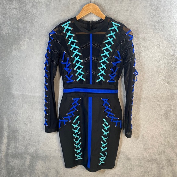 Fashion Nova Dresses & Skirts - Fashion Nova Lace Up Mesh Bodycon Dress Small Baddie Goth Edgy Night Out